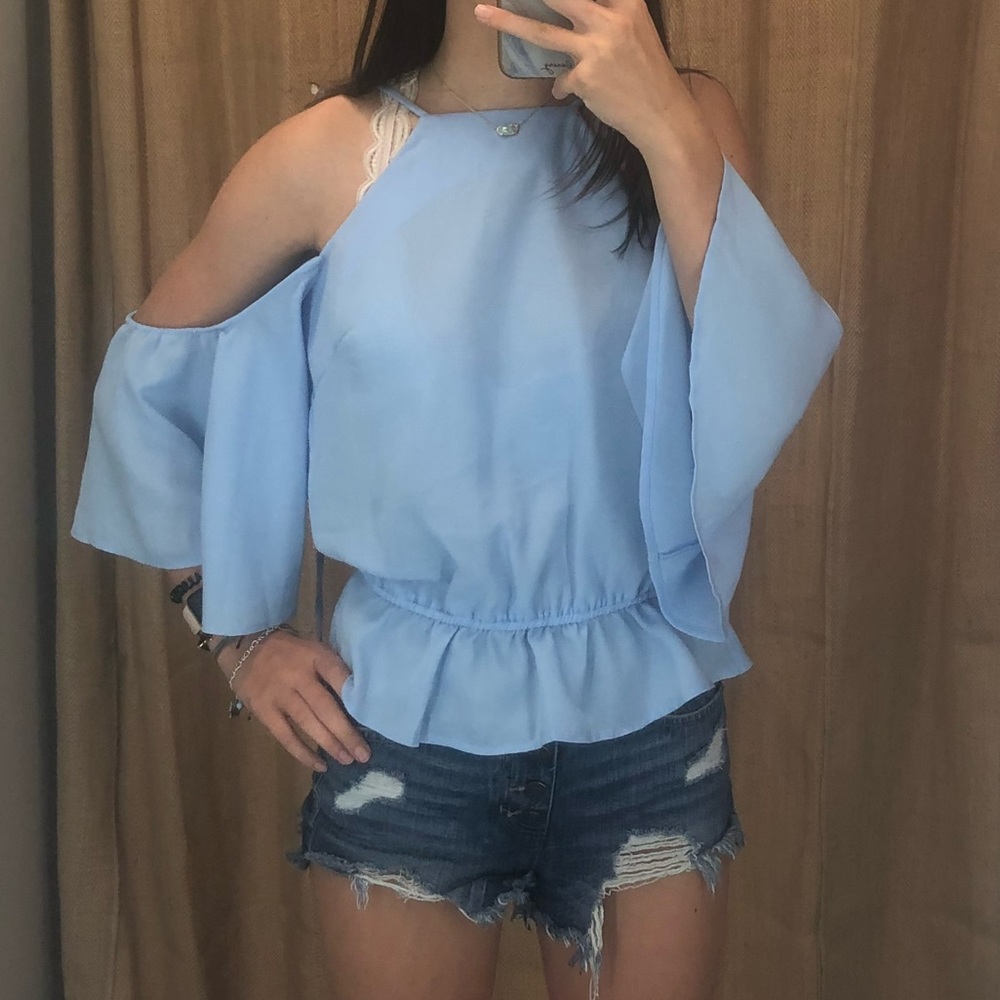 Baby Blue off the shoulder flowy top